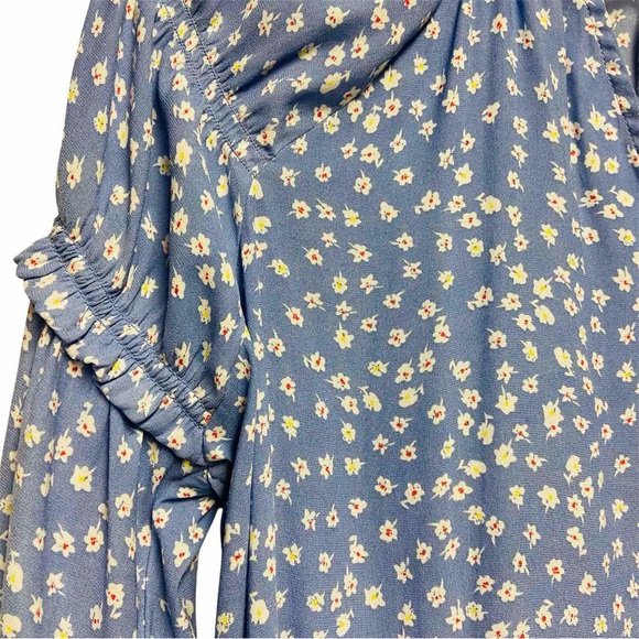 Gap Blouse Chiffon Floral Raglan/Long Sleeve Drawstring Tie/Ruffle Neck Size M - Picture 5 of 9